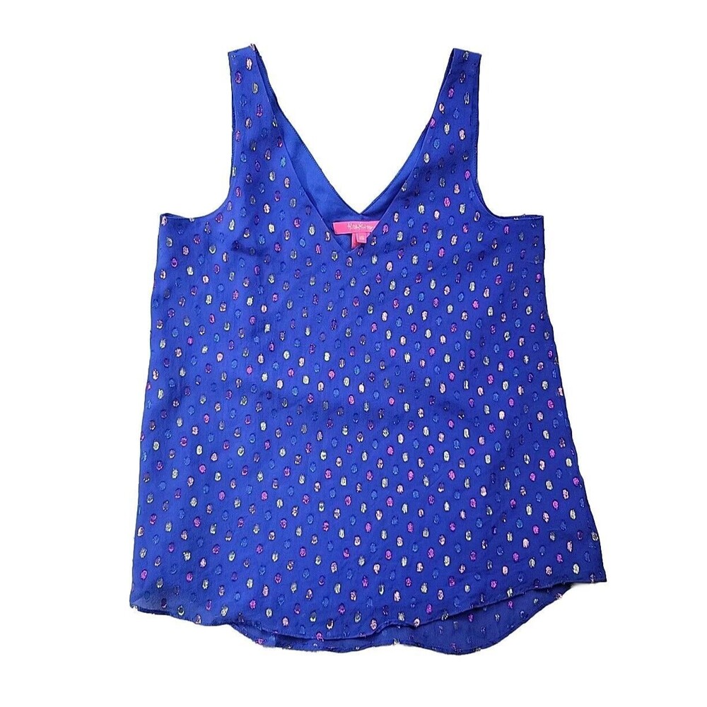 Lilly Pulitzer Florin Silk Tank Top Royal Blue Moroccan Metallic Clip Women's XS